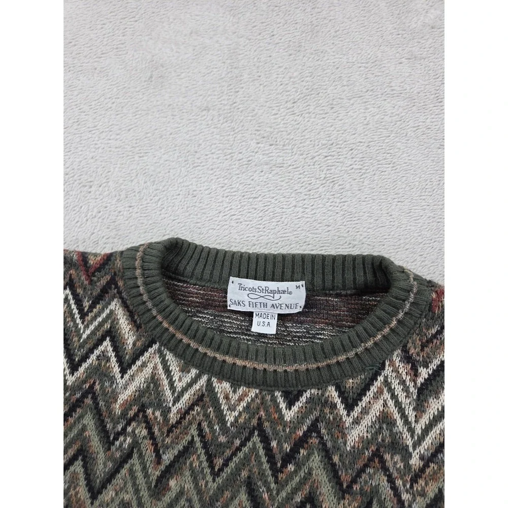 Vintage  Saks Fifth Avenue Sweater‎ 90s Mens Medium Chevron Geometric Tricots